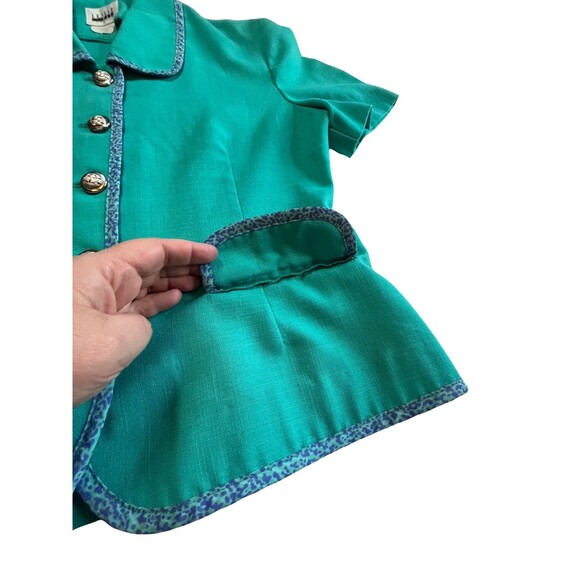 Vintage 90s Leslie Faye Top Blazer Short‎ Sleeve Teal Button Up Collar Spring 12 - Picture 12 of 16